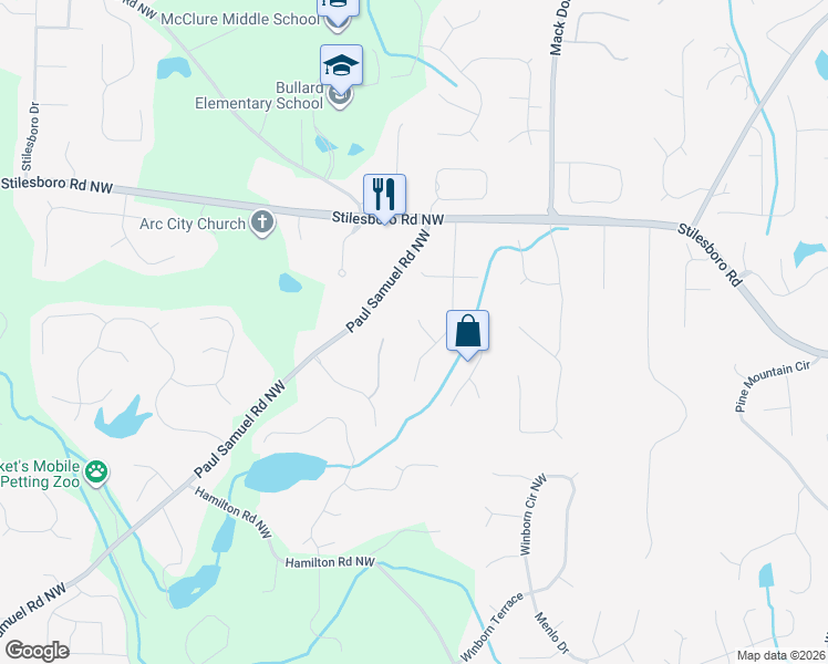 map of restaurants, bars, coffee shops, grocery stores, and more near 3523 Sir Johns Court Northwest in Kennesaw
