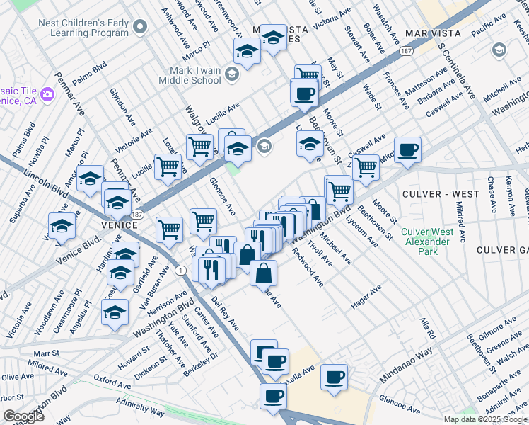 map of restaurants, bars, coffee shops, grocery stores, and more near 13338 Zanja Street in Los Angeles