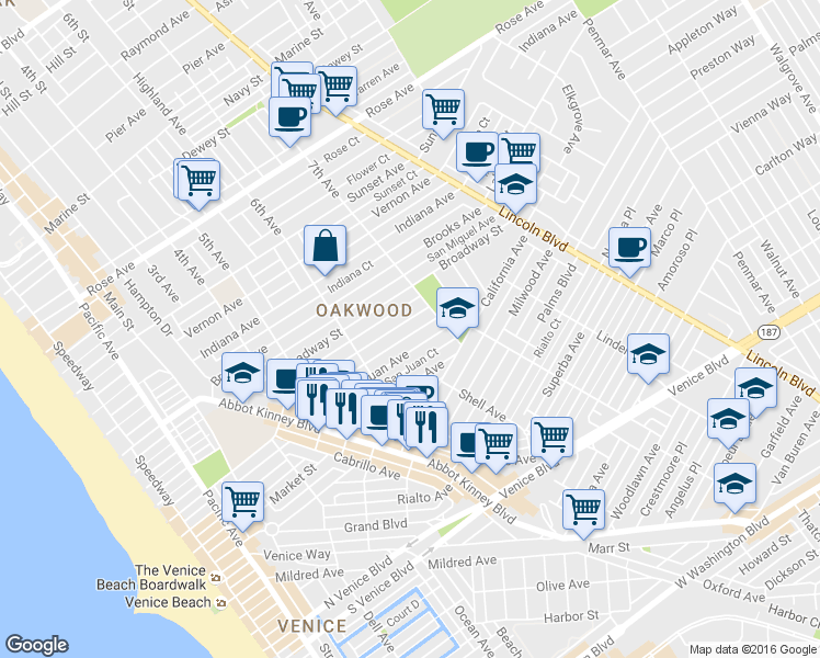 map of restaurants, bars, coffee shops, grocery stores, and more near 663 San Juan Avenue in Los Angeles
