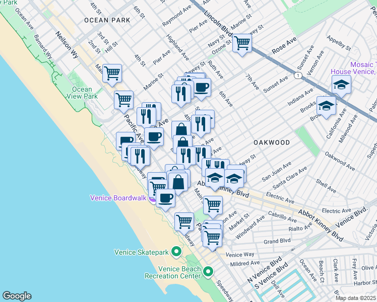 map of restaurants, bars, coffee shops, grocery stores, and more near 295 Vernon Avenue in Los Angeles