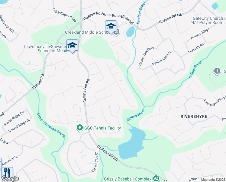 map of restaurants, bars, coffee shops, grocery stores, and more near 41 Bentridge Court in Lawrenceville