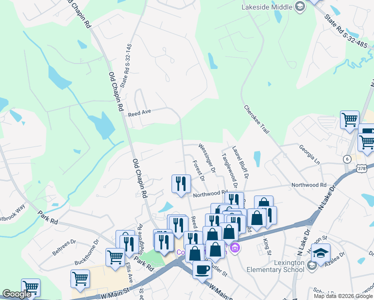 map of restaurants, bars, coffee shops, grocery stores, and more near 400 Reed Avenue in Lexington