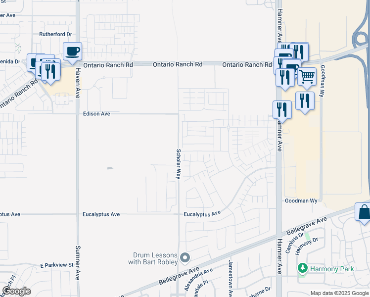 map of restaurants, bars, coffee shops, grocery stores, and more near 3906 East Coronado Privado in Ontario