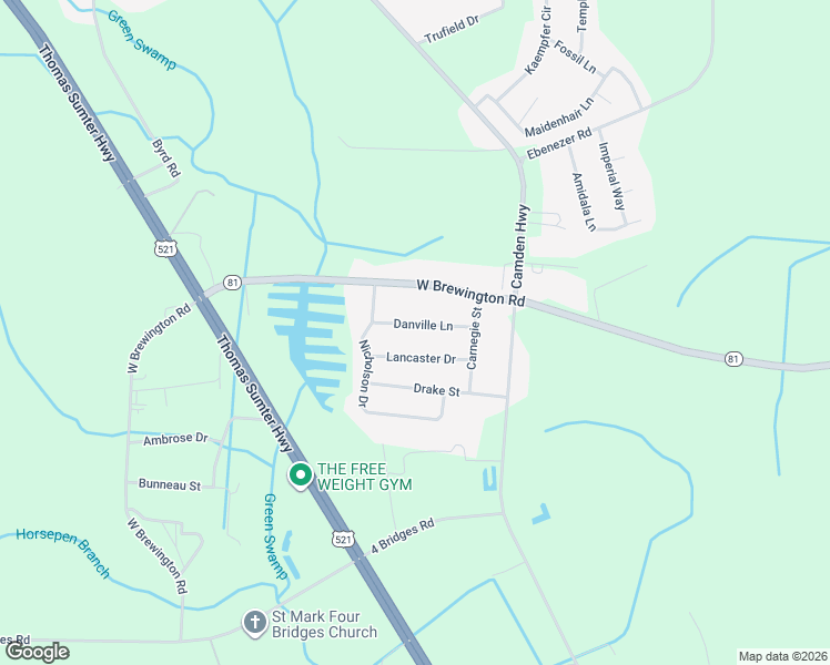 map of restaurants, bars, coffee shops, grocery stores, and more near 2900 Danville Lane in Sumter