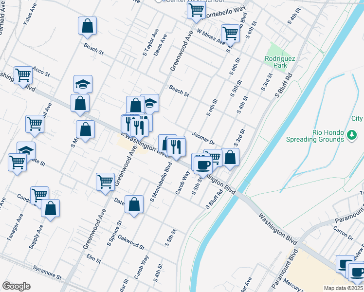 map of restaurants, bars, coffee shops, grocery stores, and more near 932 South Montebello Boulevard in Montebello