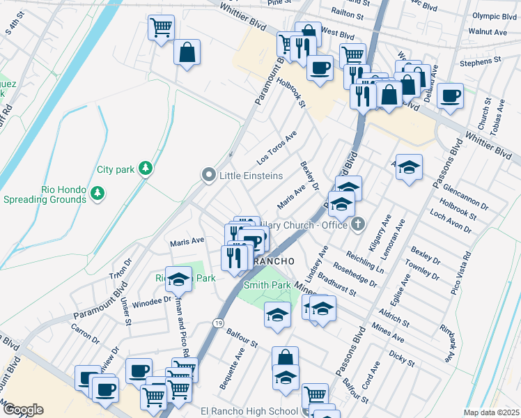 map of restaurants, bars, coffee shops, grocery stores, and more near 8803 Dunlap Crossing Road in Pico Rivera