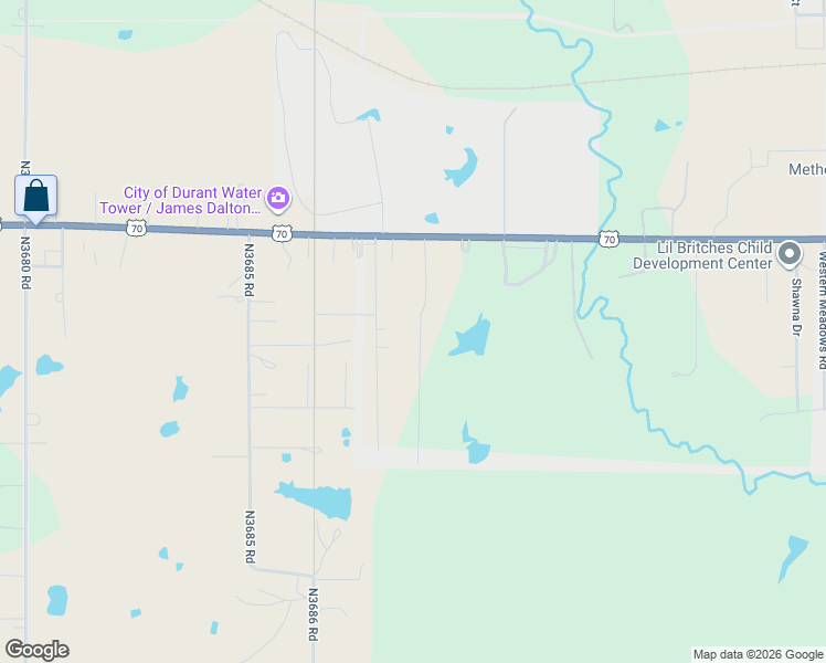 map of restaurants, bars, coffee shops, grocery stores, and more near 192 Western Hills Drive in Durant