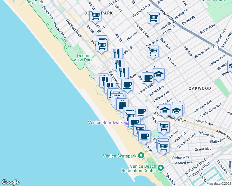 map of restaurants, bars, coffee shops, grocery stores, and more near 30 Dudley Avenue in Los Angeles