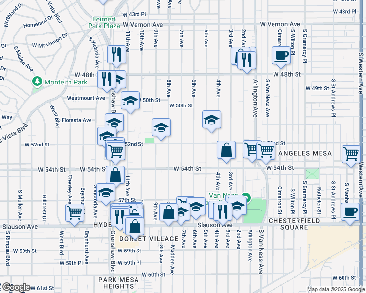 map of restaurants, bars, coffee shops, grocery stores, and more near 5316 7th Avenue in Los Angeles