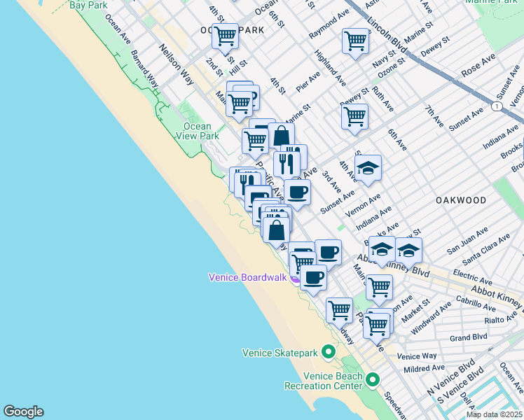 map of restaurants, bars, coffee shops, grocery stores, and more near 30 Dudley Avenue in Los Angeles