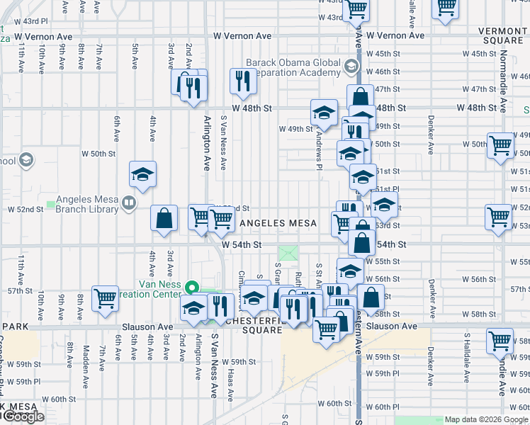 map of restaurants, bars, coffee shops, grocery stores, and more near 5206 South Wilton Place in Los Angeles