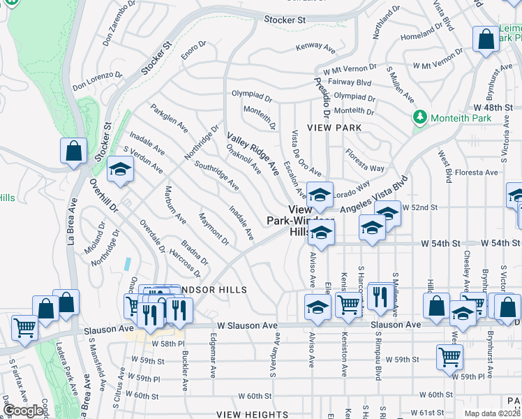 map of restaurants, bars, coffee shops, grocery stores, and more near 5215 Parkglen Avenue in View Park-Windsor Hills