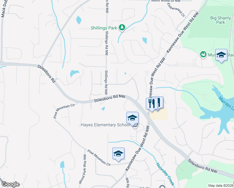 map of restaurants, bars, coffee shops, grocery stores, and more near 2806 Stilesboro Road Northwest in Kennesaw