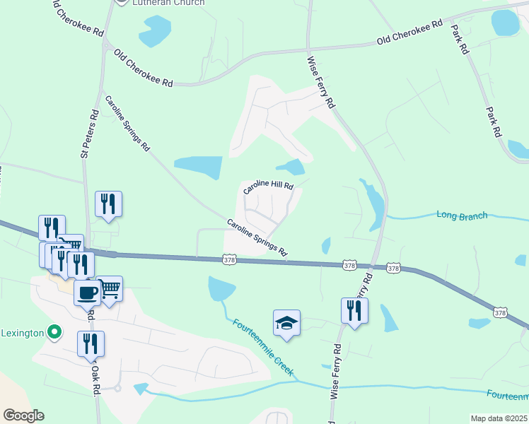 map of restaurants, bars, coffee shops, grocery stores, and more near 128 Wild Spring Road in Lexington