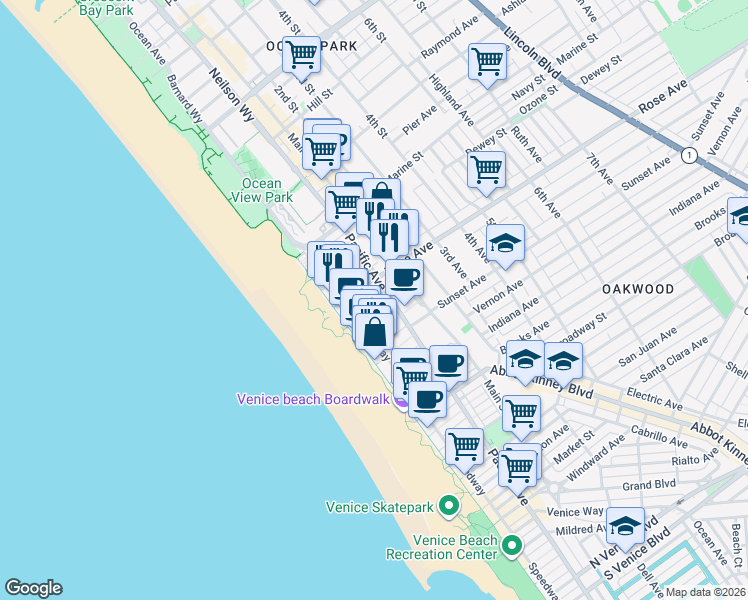 map of restaurants, bars, coffee shops, grocery stores, and more near 43 Dudley Avenue in Los Angeles