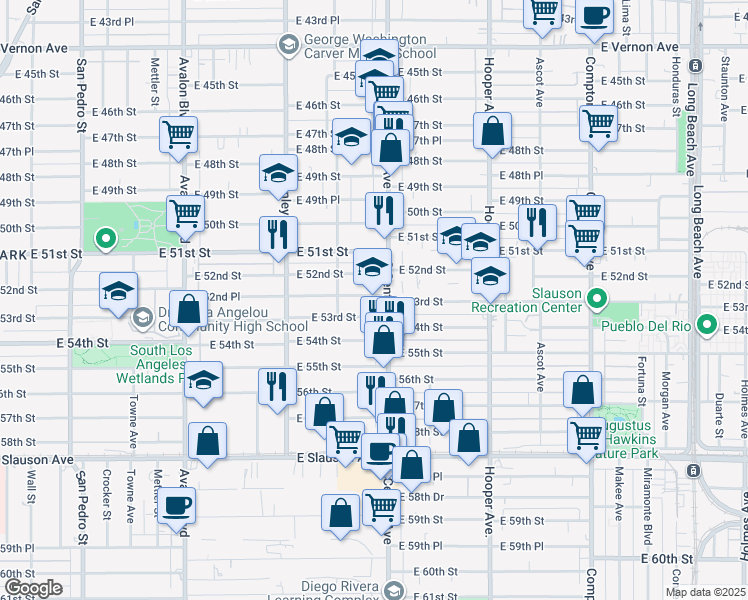 map of restaurants, bars, coffee shops, grocery stores, and more near in Los Angeles