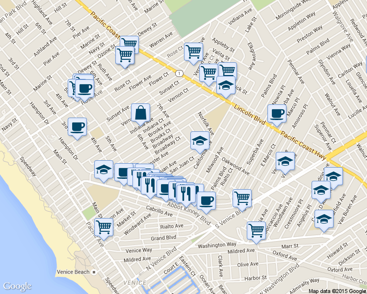 map of restaurants, bars, coffee shops, grocery stores, and more near 663 San Juan Avenue in Los Angeles