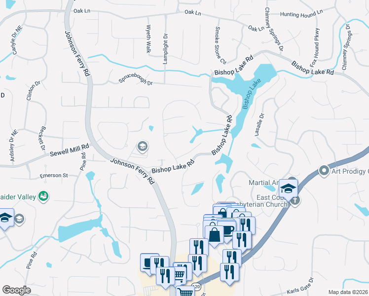 map of restaurants, bars, coffee shops, grocery stores, and more near 4255 Green Ridge Drive in Marietta