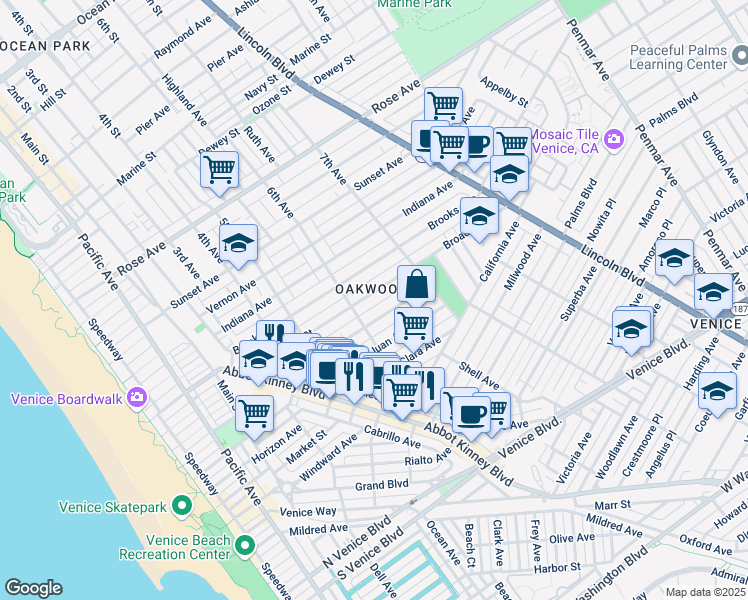map of restaurants, bars, coffee shops, grocery stores, and more near 626 Broadway Street in Los Angeles