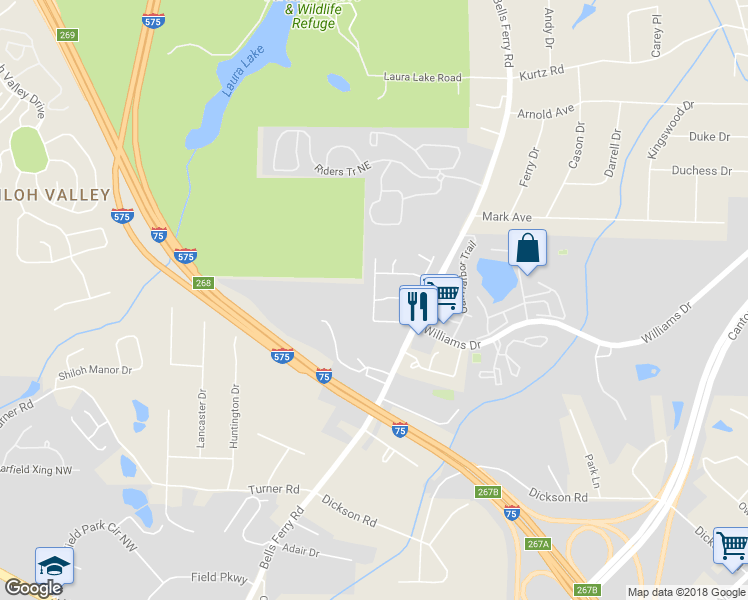 map of restaurants, bars, coffee shops, grocery stores, and more near 1801 Barrington Overlook in Marietta