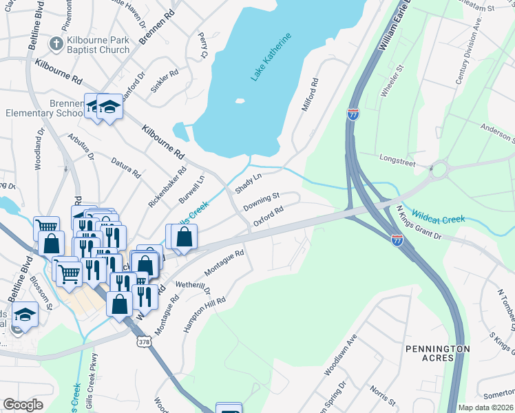 map of restaurants, bars, coffee shops, grocery stores, and more near 58 Downing Street in Columbia