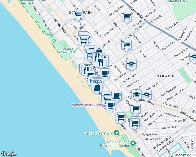 map of restaurants, bars, coffee shops, grocery stores, and more near 30 Dudley Avenue in Los Angeles