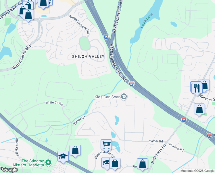 map of restaurants, bars, coffee shops, grocery stores, and more near 355 Morgans Creek Court Northwest in Kennesaw