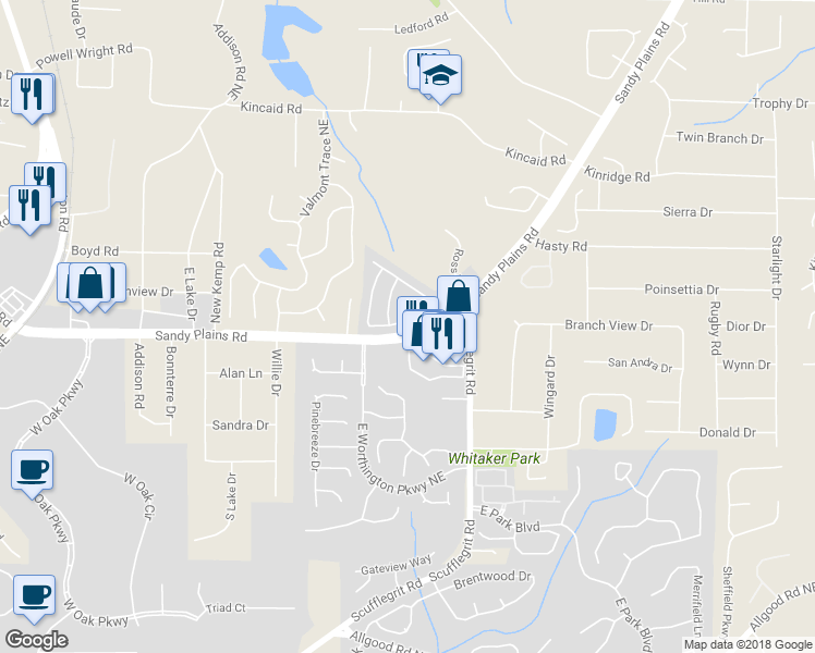 map of restaurants, bars, coffee shops, grocery stores, and more near 2017 Drogheda Lane in Marietta