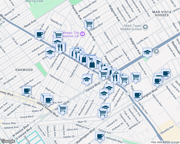 map of restaurants, bars, coffee shops, grocery stores, and more near 928 Victoria Avenue in Los Angeles