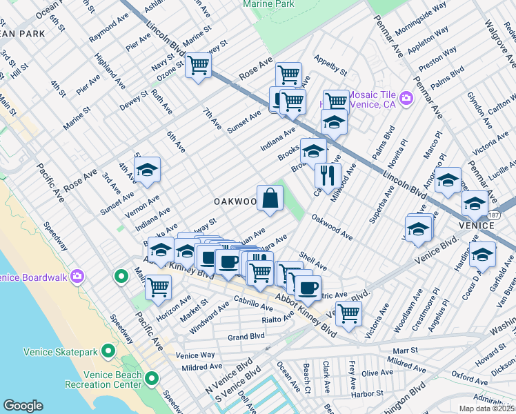 map of restaurants, bars, coffee shops, grocery stores, and more near 663 San Juan Avenue in Los Angeles