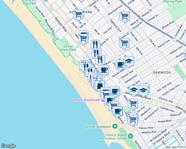 map of restaurants, bars, coffee shops, grocery stores, and more near 30 Dudley Avenue in Los Angeles