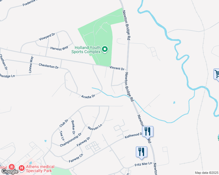map of restaurants, bars, coffee shops, grocery stores, and more near 142 Deer Creek Drive in Athens