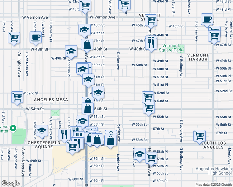 map of restaurants, bars, coffee shops, grocery stores, and more near 5219 Denker Avenue in Los Angeles