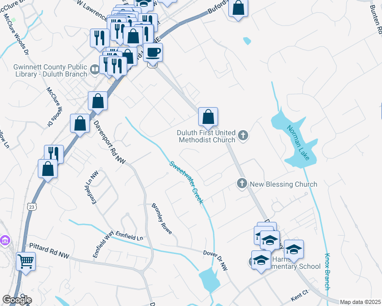 map of restaurants, bars, coffee shops, grocery stores, and more near 3191 Governors Court in Duluth