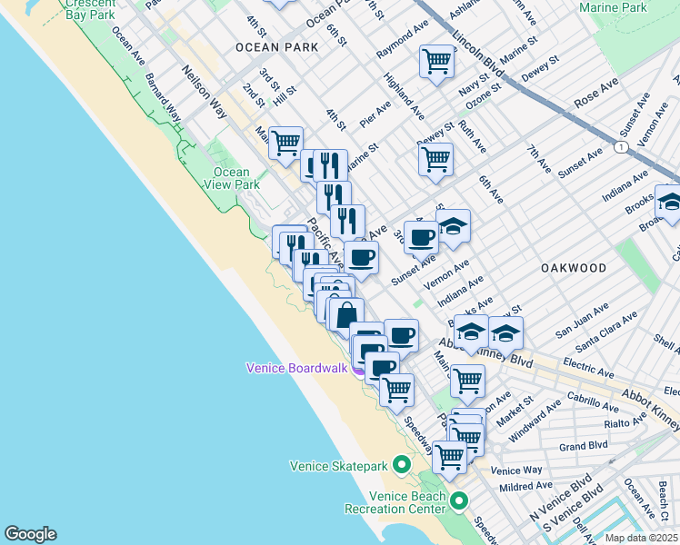 map of restaurants, bars, coffee shops, grocery stores, and more near 57 Dudley Avenue in Los Angeles