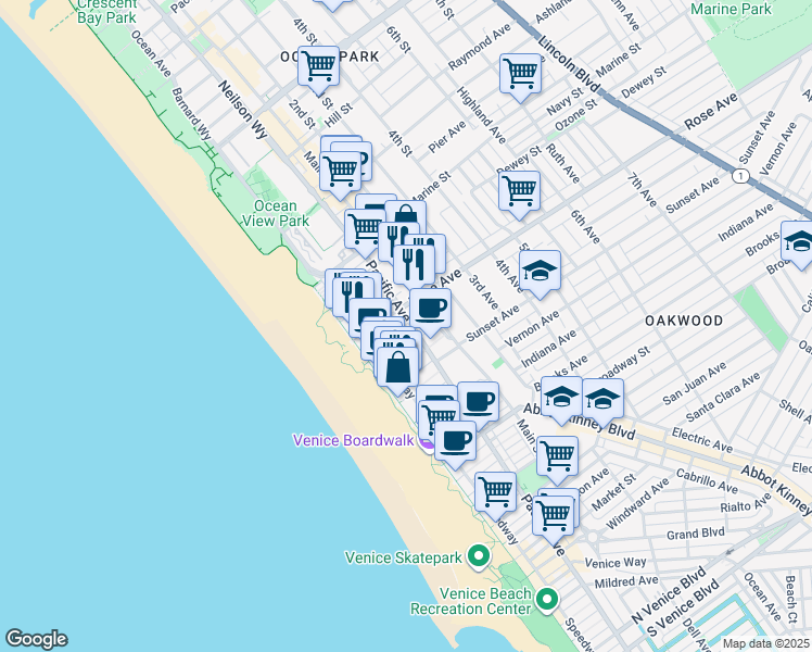 map of restaurants, bars, coffee shops, grocery stores, and more near 30 Dudley Avenue in Los Angeles