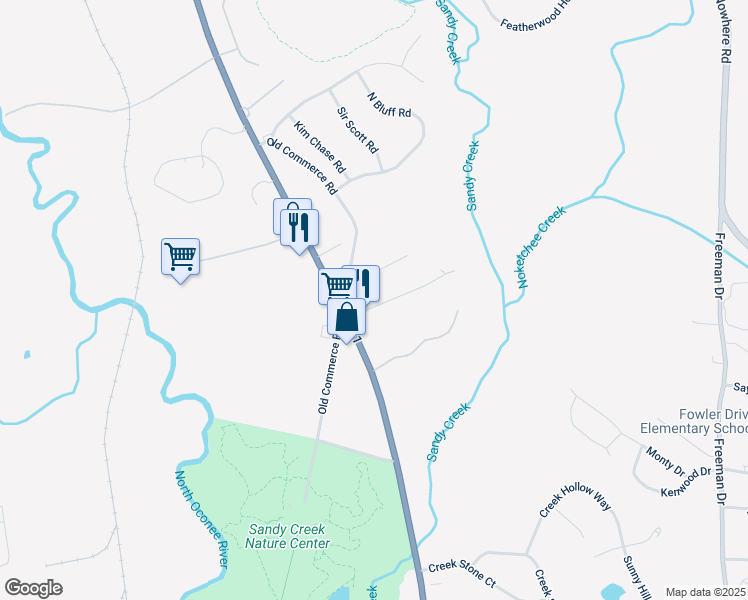 map of restaurants, bars, coffee shops, grocery stores, and more near 127 Pinebluff Road in Athens