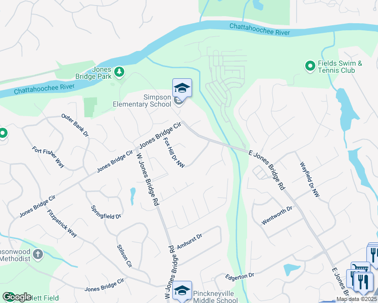 map of restaurants, bars, coffee shops, grocery stores, and more near 5208 Fox Hill Court Northwest in Norcross
