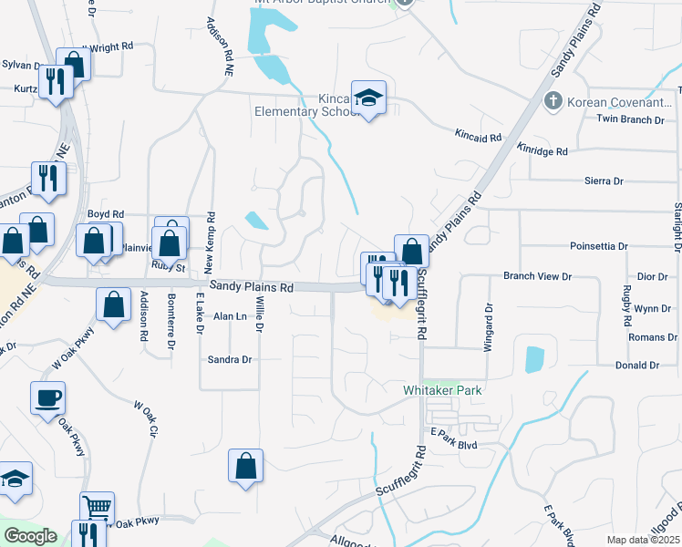 map of restaurants, bars, coffee shops, grocery stores, and more near 2058 Drogheda Lane in Marietta