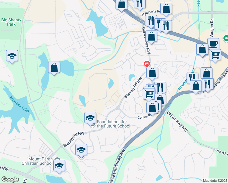 map of restaurants, bars, coffee shops, grocery stores, and more near 1717 Cosette Lane in Kennesaw