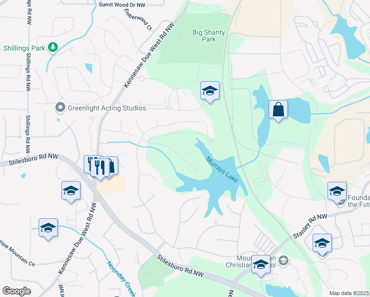 map of restaurants, bars, coffee shops, grocery stores, and more near 2408 Rosapenna Lane Southwest in Kennesaw