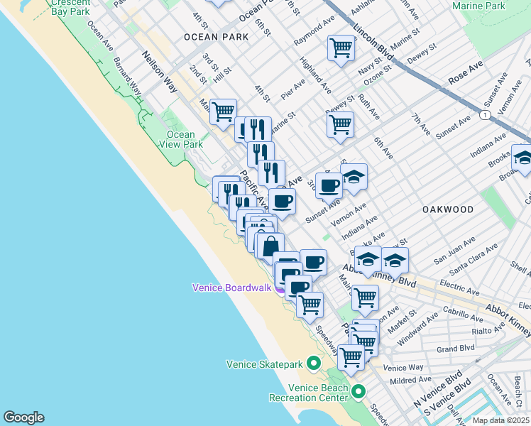 map of restaurants, bars, coffee shops, grocery stores, and more near 57 Dudley Avenue in Los Angeles