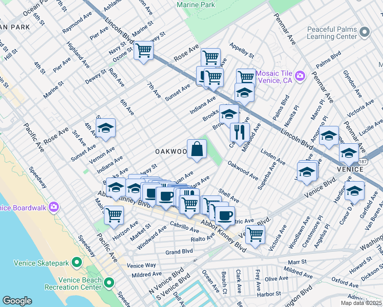 map of restaurants, bars, coffee shops, grocery stores, and more near 663 San Juan Avenue in Los Angeles