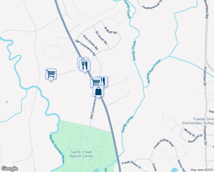 map of restaurants, bars, coffee shops, grocery stores, and more near 127 Pinebluff Road in Athens