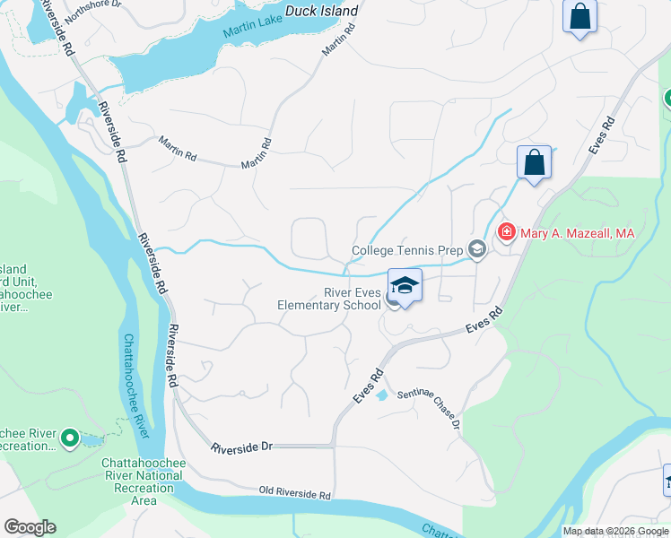 map of restaurants, bars, coffee shops, grocery stores, and more near 9370 Bluffwind Chase in Roswell