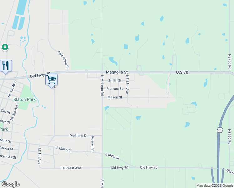 map of restaurants, bars, coffee shops, grocery stores, and more near 1615 Mason Street in Durant