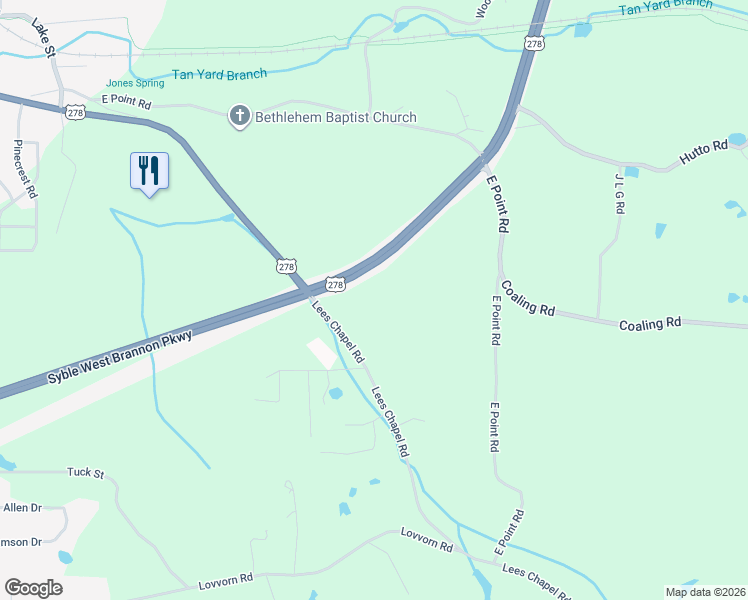 map of restaurants, bars, coffee shops, grocery stores, and more near 1533 Lees Chapel Road in Cedartown