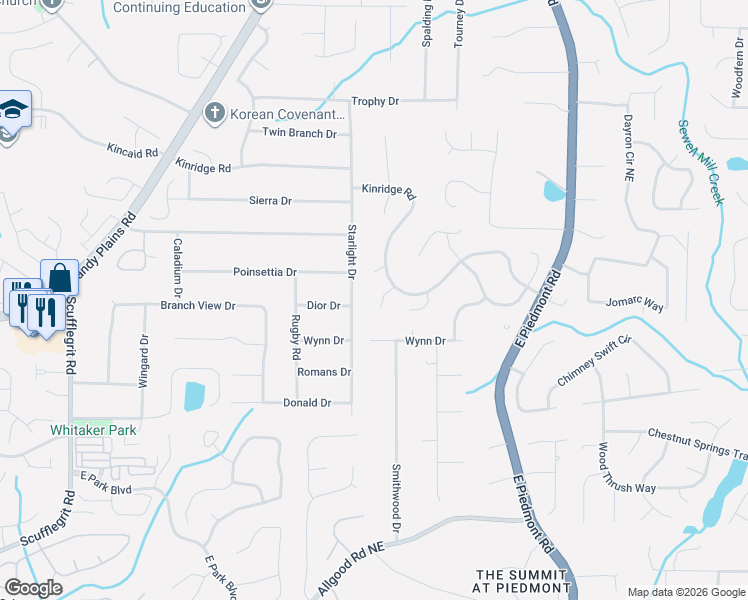 map of restaurants, bars, coffee shops, grocery stores, and more near 1828 Tree Top Court in Marietta