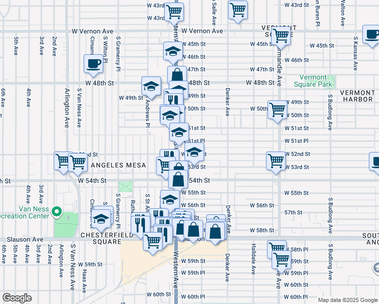 map of restaurants, bars, coffee shops, grocery stores, and more near 1735 West 53rd Street in Los Angeles