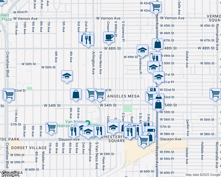 map of restaurants, bars, coffee shops, grocery stores, and more near 5223 South Wilton Place in Los Angeles